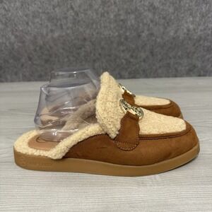 Sam & Libby Shelby Cozy Women's 9.5 Tan Faux Fur Slip-On Mule Loafers